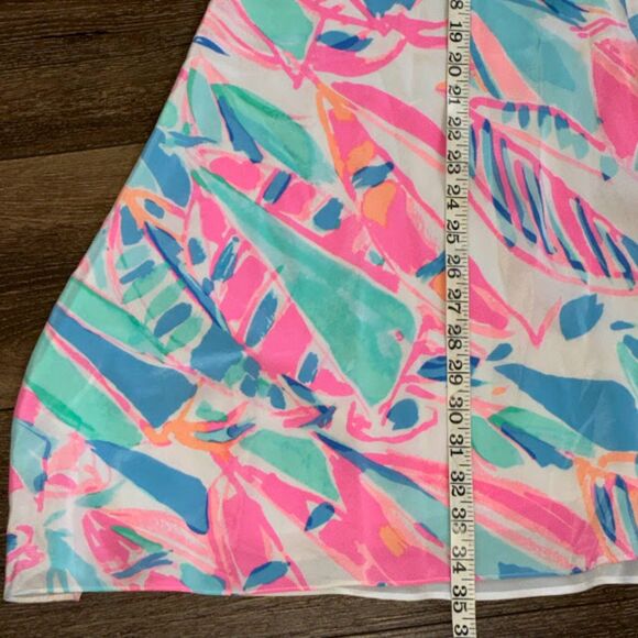 Lilly Pulitzer XS Silk Floral Dress Pink Blue Green Spaghetti Strap Slip Dress - Picture 2 of 5